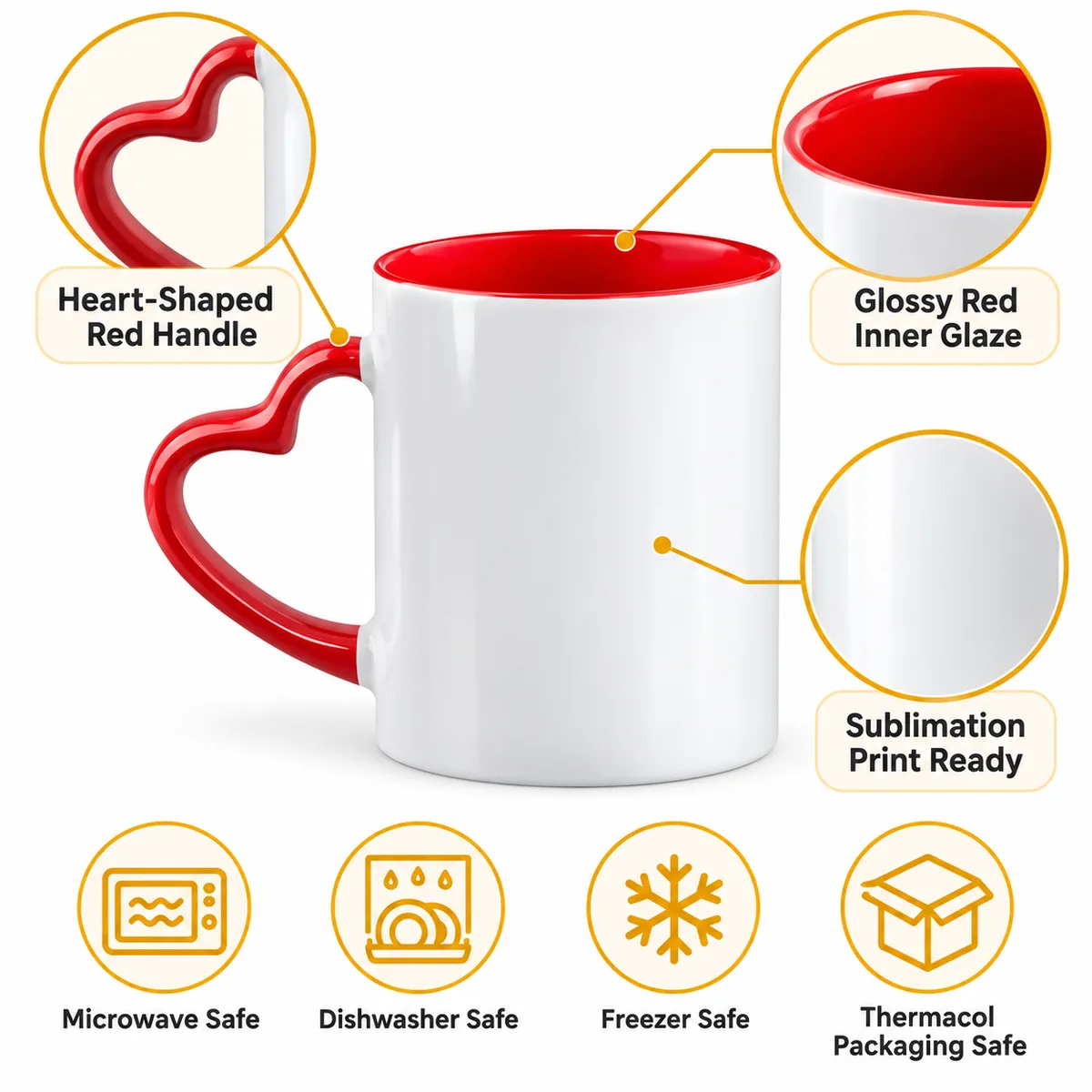Heart Shape Red Handle Ceramic Mug - view 3